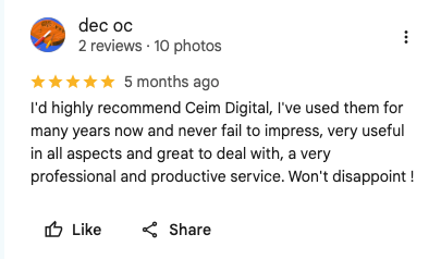 Google review 18 for Ceim Digital