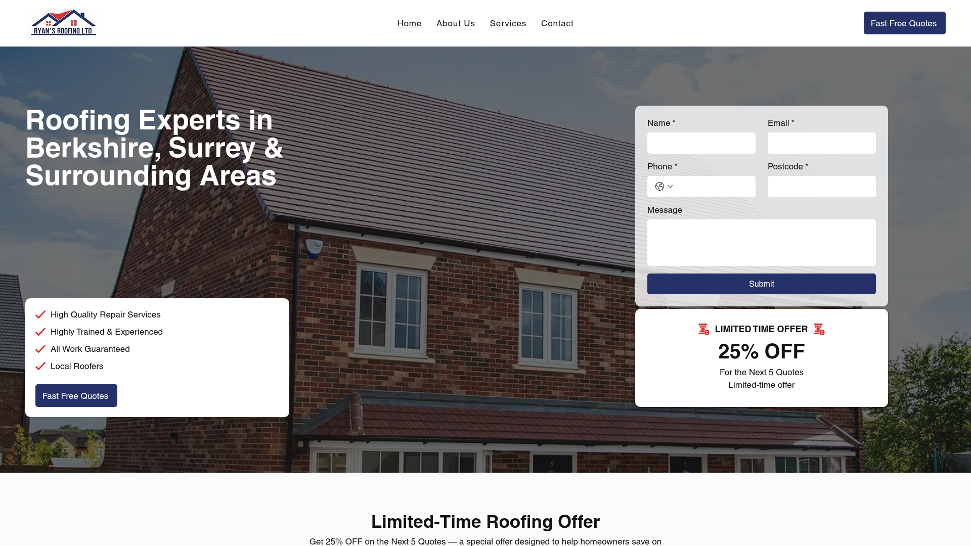 Ryans Roofing Ltd website screenshot